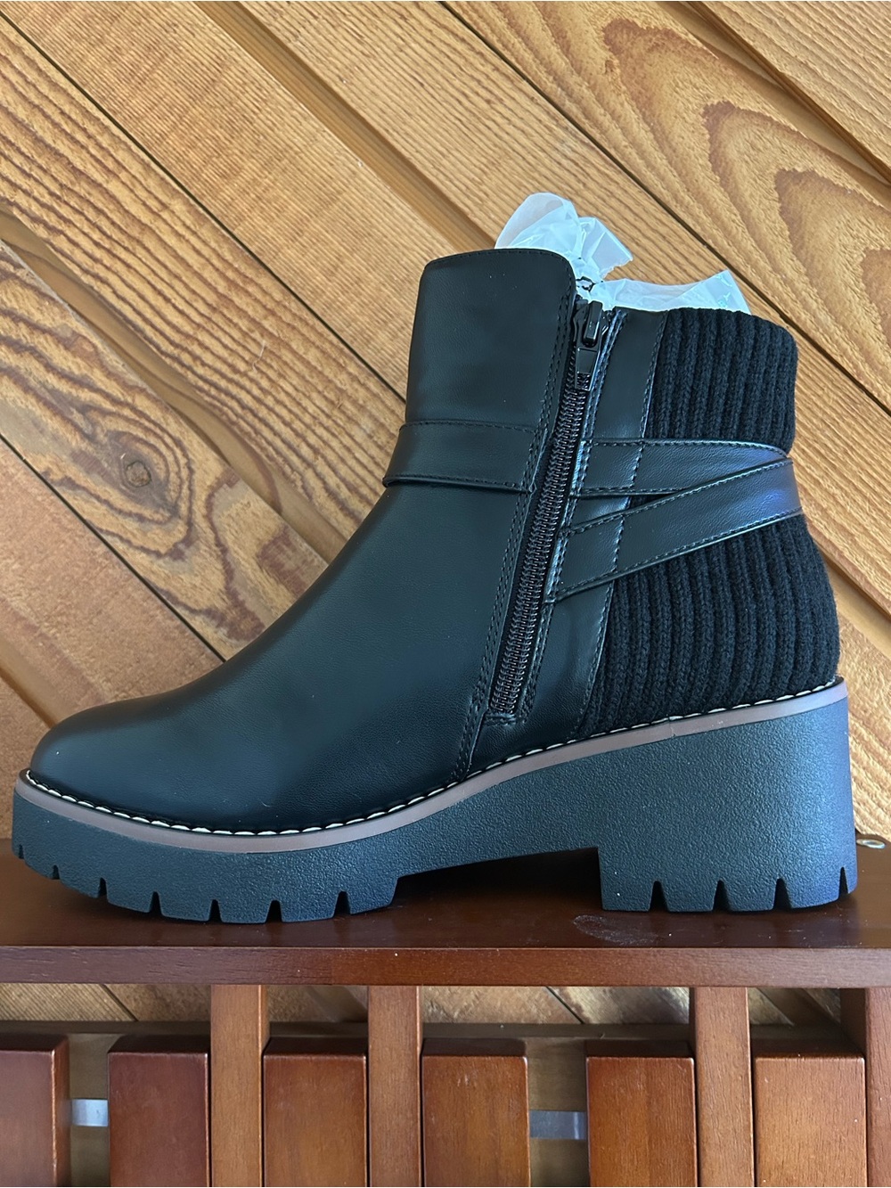 Dream Pairs Black Platform Ankle Boots with Knit Back - Picture 2 of 6